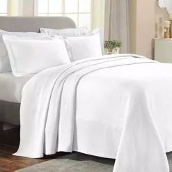 SUPERIOR Solitaire Cotton Medium Weight All-Season Matelasse Diamond Bedspread & Sham Set -Bedding Shop 7241053 White