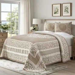 SUPERIOR Boho Mandala Jacquard Bedspread And Sham Set -Bedding Shop 7270286 Taupe