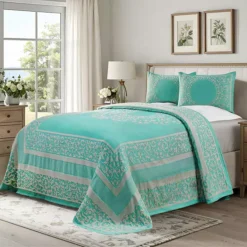 SUPERIOR Boho Mandala Jacquard Bedspread And Sham Set -Bedding Shop 7270286 Turquoise