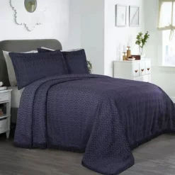 SUPERIOR Remi Jacquard Woven Geometric Fringe Bedspread And Sham Set -Bedding Shop 7270288 Navy Blue