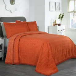 SUPERIOR Remi Jacquard Woven Geometric Fringe Bedspread And Sham Set -Bedding Shop 7270288 Rust
