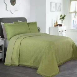 SUPERIOR Remi Jacquard Woven Geometric Fringe Bedspread And Sham Set -Bedding Shop 7270288 Sage