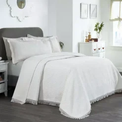 SUPERIOR Remi Jacquard Woven Geometric Fringe Bedspread And Sham Set -Bedding Shop 7270288 White 1