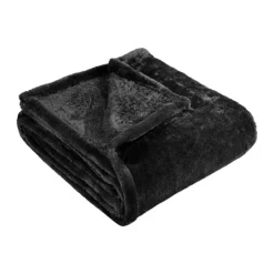 SUPERIOR Solid Fleece Medium Weight Ultra-Plush Throw Blanket -Bedding Shop 7287695 Black 1