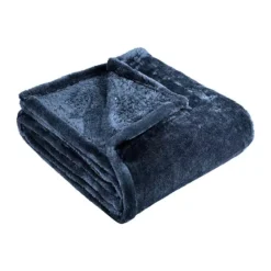 SUPERIOR Solid Fleece Medium Weight Ultra-Plush Throw Blanket -Bedding Shop 7287695 Navy Blue