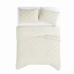 Truly Soft Textured Checkered Grey 3-Piece Duvet Cover Set -Bedding Shop 7300527 ALT4