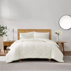 Truly Soft Textured Checkered Grey 3-Piece Duvet Cover Set -Bedding Shop 7300527 Cream