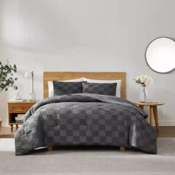 Truly Soft Textured Checkered Grey 3-Piece Duvet Cover Set -Bedding Shop 7300527 Grey 1