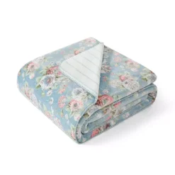 Laura Ashley Zoe Reversible Coco Flannel Throw -Bedding Shop 7311644 Camila Blue