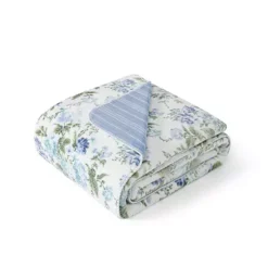 Laura Ashley Zoe Reversible Coco Flannel Throw -Bedding Shop 7311644 Oliviette Blue Green