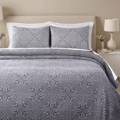 SUPERIOR Enzy Medium Weight Medallion Matelasse Quilt & Sham Set 23 SUPERIOR Enzy Medium Weight Medallion Matelasse Quilt & Sham Set -Bedding Shop 7361719 Charcoal