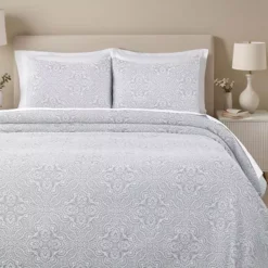 SUPERIOR Enzy Medium Weight Medallion Matelasse Quilt & Sham Set 22 SUPERIOR Enzy Medium Weight Medallion Matelasse Quilt & Sham Set -Bedding Shop 7361719 Silver