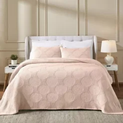 SUPERIOR Tanta Circles Woven Medium Weight Cotton Coverlet -Bedding Shop 7361741 Blush