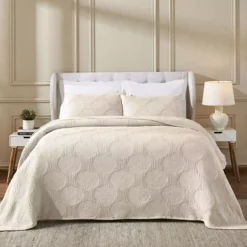 SUPERIOR Tanta Circles Woven Medium Weight Cotton Coverlet -Bedding Shop 7361741 Ivory