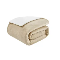 Truly Soft Basket Carved Faux Fur Throw Comforter -Bedding Shop 7381817 Tan 1