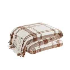 Truly Soft Plaid Chenille Throw Blanket -Bedding Shop 7384654 White Brown