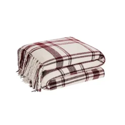 Truly Soft Plaid Chenille Throw Blanket -Bedding Shop 7384654 White Burgundy