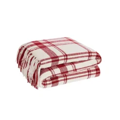 Truly Soft Plaid Chenille Throw Blanket -Bedding Shop 7384654 White Red