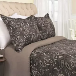 SUPERIOR Floral Paisley Flannel Cotton Duvet Cover Set -Bedding Shop 7390406 Charcoal