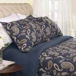 SUPERIOR Floral Paisley Flannel Cotton Duvet Cover Set -Bedding Shop 7390406 Navy Blue