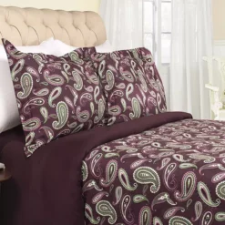 SUPERIOR Floral Paisley Flannel Cotton Duvet Cover Set -Bedding Shop 7390406 Purple