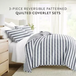 Home Collection Classic Stripe Reversible All Season Down-Alternative Quilt Set -Bedding Shop 7474295 ALT7
