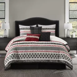Nanshing Kitana Stripe Jacquard Comforter Set -Bedding Shop 7496829 Black Red