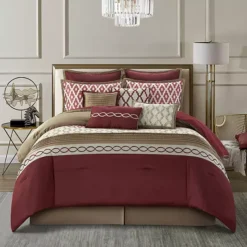 Nanshing Caval Geometric Jacquard Comforter Set -Bedding Shop 7501174 Burgundy 1