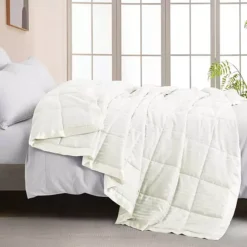 Unikome Hotel Collection Lightweight Down Alternative Blanket With Satin Trim All Season Design -Bedding Shop 7524197 Cream