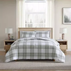 Eddie Bauer Mountain Embroidery Plaid Green King Comforter Set