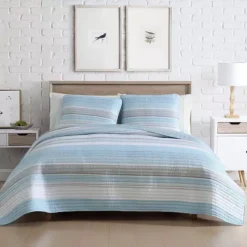 Beatrice Home Fashions Coralinn Stripe Quilt Set 18 Beatrice Home Fashions Coralinn Stripe Quilt Set -Bedding Shop 7547369 Blue Gray