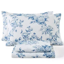 HLC.ME Floral Multi Piece Bed Sheets Set - Soft & Wrinkle Resistant - Beds Up To 15 Inches Deep -Bedding Shop 7552070 Blue Toile