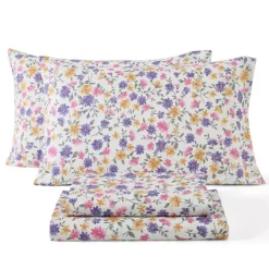 HLC.ME Floral Multi Piece Bed Sheets Set - Soft & Wrinkle Resistant - Beds Up To 15 Inches Deep -Bedding Shop 7552070 Purple Yellow