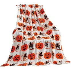 Throw Blanket, Ideal For Fall And Winter - Stylish Designs To Share With Friends And Family -Bedding Shop 7557484 Spooky Pumpkins Cats