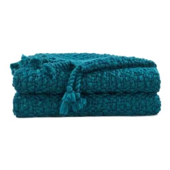Home Soft Things Basket Weave Knitted Tassel Throw Blanket -Bedding Shop 7557688 Teal