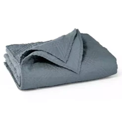 Levtex Home Washed Linen Denim Blue Quilted Throw Blanket