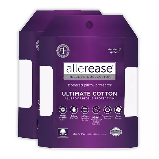 AllerEase Ultimate Pillow Protector Comfort Zippered Machine Washable Pillow Cover 2-pk. 1 AllerEase Ultimate Pillow Protector Comfort Zippered Machine Washable Pillow Cover 2-pk.