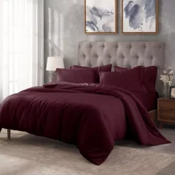 SUPERIOR 400 Thread Count Egyptian Cotton Solid Duvet Cover Set -Bedding Shop 7626558 Plum