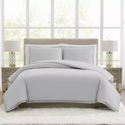 Borghese Roma 400 Thread Count Percale Cotton Duvet 3 Piece Set -Bedding Shop 7628001 Gray