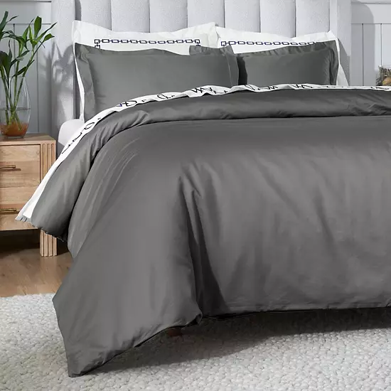 SUPERIOR 650 Thread Count Egyptian Cotton Solid Duvet Cover Set 6 SUPERIOR 650 Thread Count Egyptian Cotton Solid Duvet Cover Set - Image 6