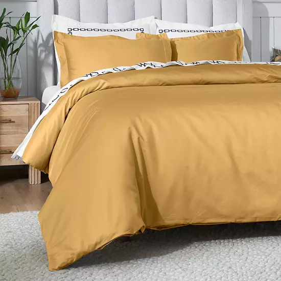 SUPERIOR 650 Thread Count Egyptian Cotton Solid Duvet Cover Set 5 SUPERIOR 650 Thread Count Egyptian Cotton Solid Duvet Cover Set - Image 5