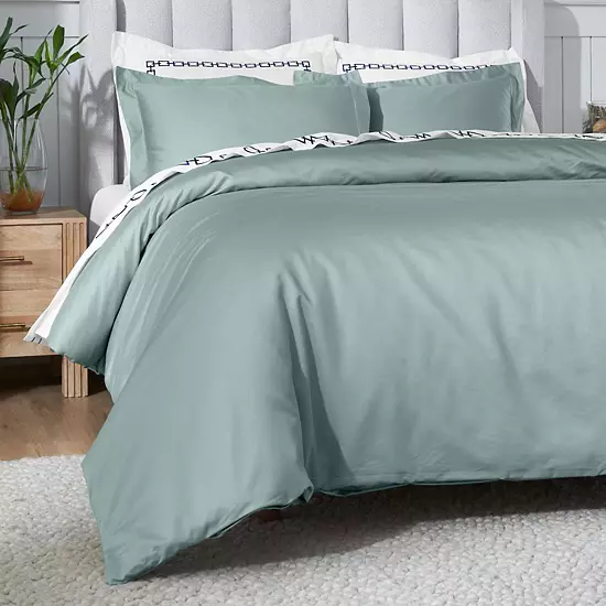 SUPERIOR 650 Thread Count Egyptian Cotton Solid Duvet Cover Set 7 SUPERIOR 650 Thread Count Egyptian Cotton Solid Duvet Cover Set - Image 7