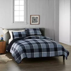 Cuddl Duds® Cozy Quilt Set With Shams -Bedding Shop 7628842 Navy Plaid