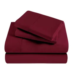 SUPERIOR Modal 300 Thread Count Lightweight Cooling Solid Extra Deep Pocket Bed Sheet Set -Bedding Shop 7669578 Burgundy