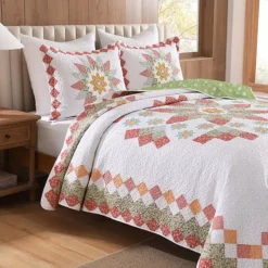 MarCielo 3 Pcs 100% Cotton Vibrant Floral Patchwork Quilt Bedspread Set -Bedding Shop 7829269 ALT2