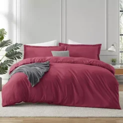 Hearth & Harbor Duvet Cover With Fitted Sheet Soft Double Brushed Bedding Set -Bedding Shop 7847226 Burgundy