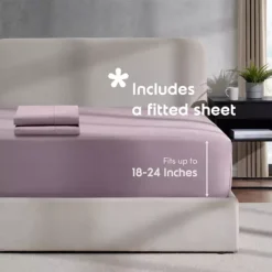 Hearth & Harbor Duvet Cover With Fitted Sheet Soft Double Brushed Bedding Set -Bedding Shop 7847226 Dusty Purple