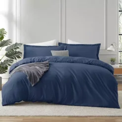 Hearth & Harbor Duvet Cover With Fitted Sheet Soft Double Brushed Bedding Set -Bedding Shop 7847226 Navy Blue 1
