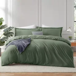 Hearth & Harbor Duvet Cover With Fitted Sheet Soft Double Brushed Bedding Set -Bedding Shop 7847226 Olive Green