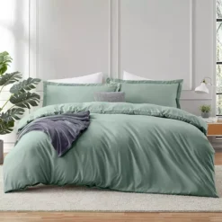 Hearth & Harbor Duvet Cover With Fitted Sheet Soft Double Brushed Bedding Set -Bedding Shop 7847226 Sage Green